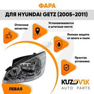 Фара левая Hyundai Getz (2006-2011) с электрокорректором (7 контактов) KUZOVIK